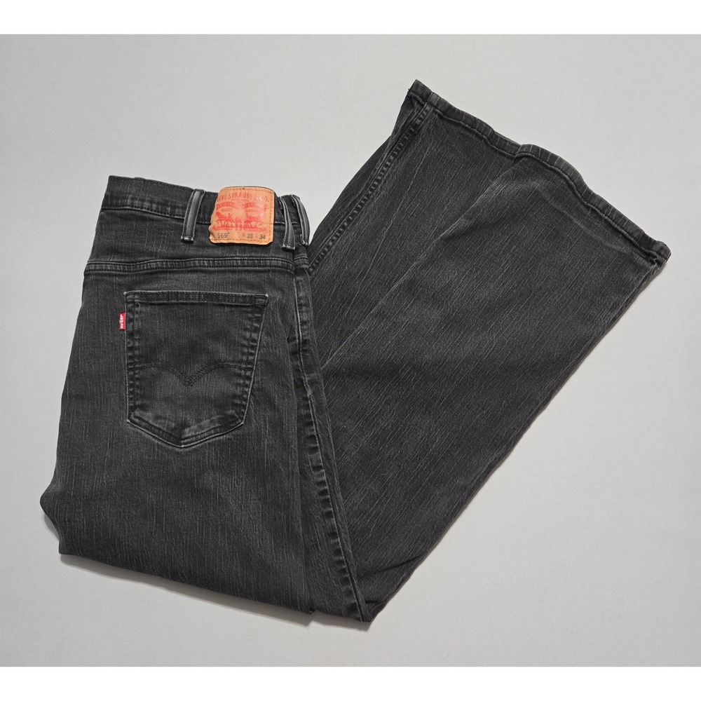 Levi's 569 Loose Straight Jeans Mens 38x34 Black Stretch Denim Pants Cotton